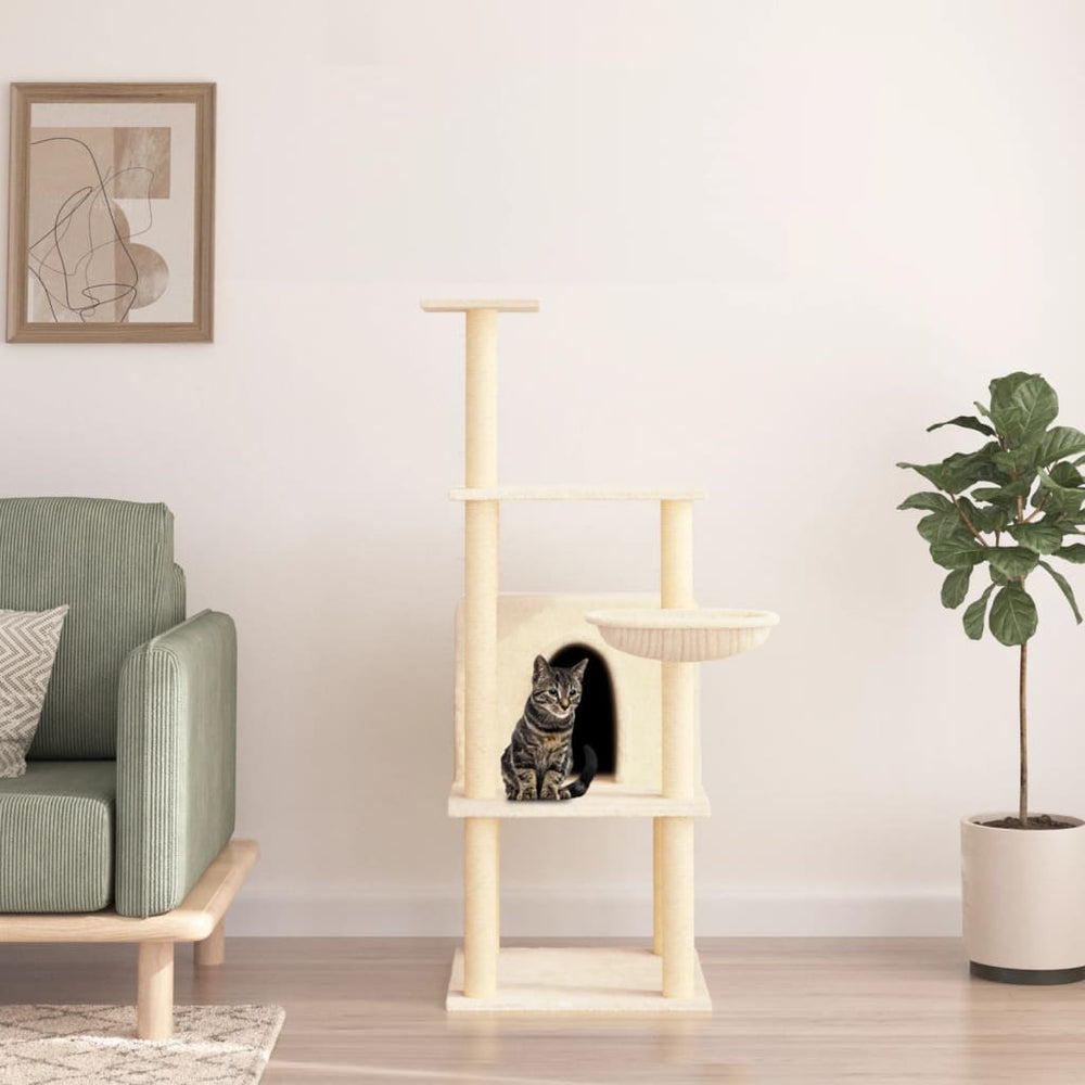 vidaXL Cat Scratching Tree with Sisal Scratching Posts Cream 132 cm