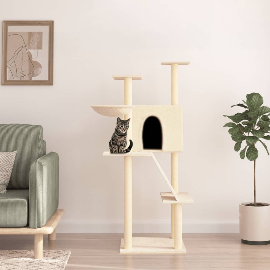 vidaXL Cat Tree with Sisal Scratching Posts Cream 143 cm