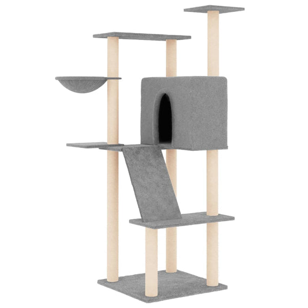 vidaXL Cat Tree with Sisal Scratching Posts Light Gray 143 cm