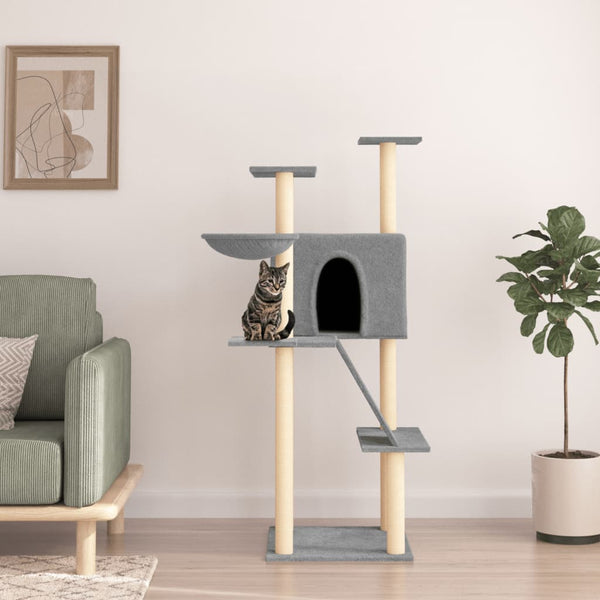 vidaXL Cat Tree with Sisal Scratching Posts Light Gray 143 cm