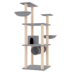 vidaXL Cat Scratching Tree with Sisal Scratching Posts Light Gray 141 cm
