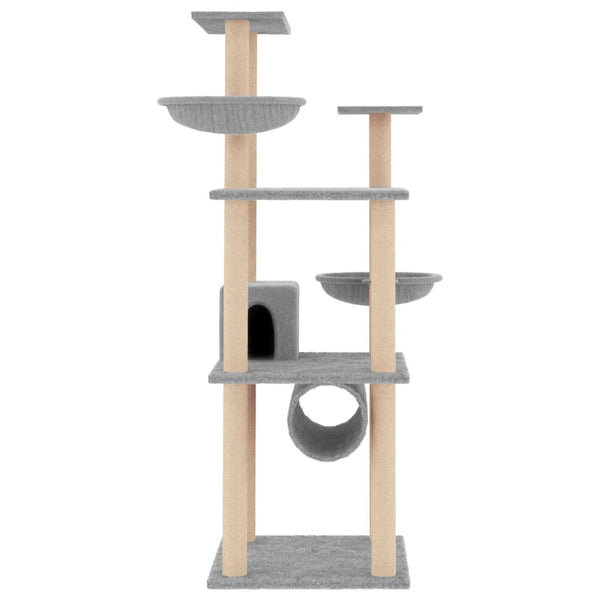 vidaXL Cat Scratching Tree with Sisal Scratching Posts Light Gray 141 cm