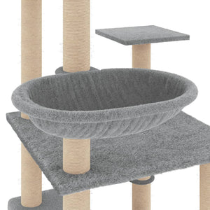 vidaXL Cat Scratching Tree with Sisal Scratching Posts Light Gray 141 cm