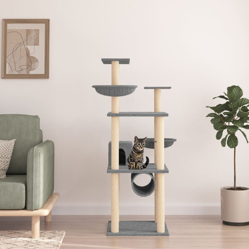 vidaXL Cat Scratching Tree with Sisal Scratching Posts Light Gray 141 cm