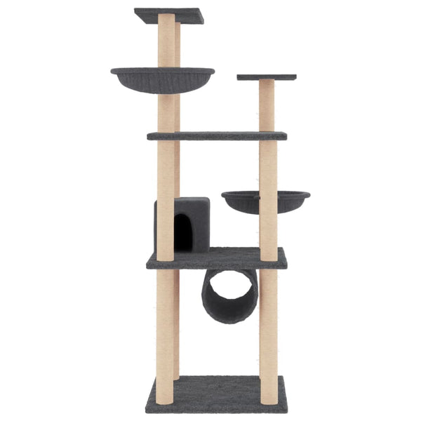 vidaXL Cat Tree with Sisal Scratching Posts Dark Grey 141 cm