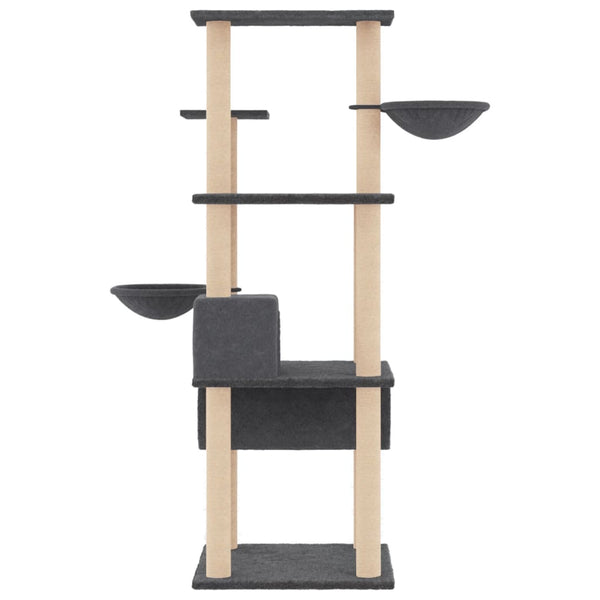 vidaXL Cat Tree with Sisal Scratching Posts Dark Grey 141 cm