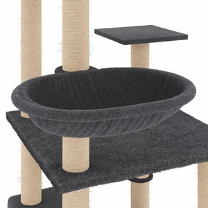 vidaXL Cat Tree with Sisal Scratching Posts Dark Grey 141 cm