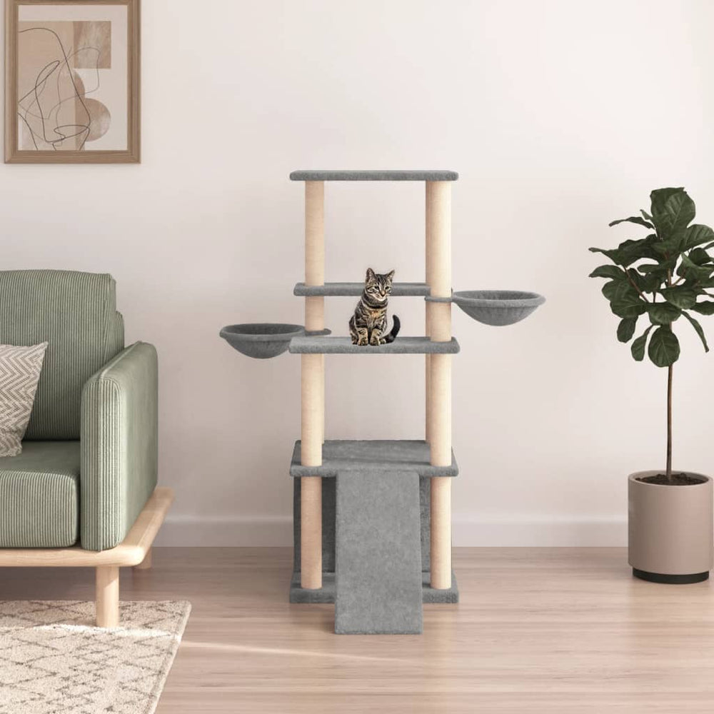 vidaXL Cat Tree with Sisal Scratching Posts Light Gray 133 cm
