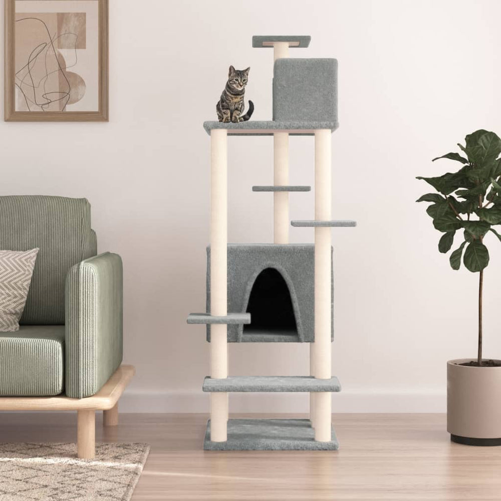 vidaXL Cat Tree with Sisal Scratching Posts Light Grey 154 cm