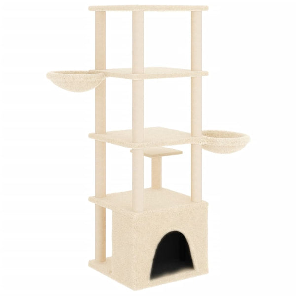 vidaXL Cat Tree with Sisal Scratching Posts Cream 147 cm