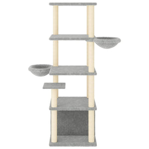 vidaXL Cat Tree with Sisal Scratching Posts Light Grey 147 cm
