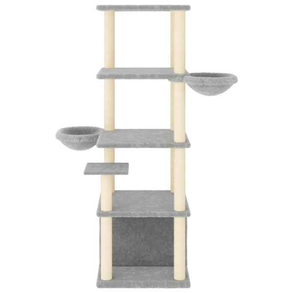 vidaXL Cat Tree with Sisal Scratching Posts Light Grey 147 cm