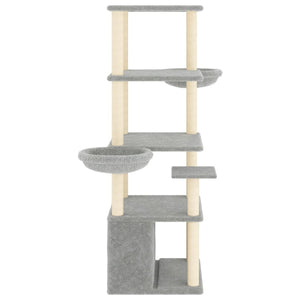 vidaXL Cat Tree with Sisal Scratching Posts Light Grey 147 cm