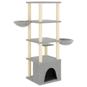 vidaXL Cat Tree with Sisal Scratching Posts Light Grey 147 cm