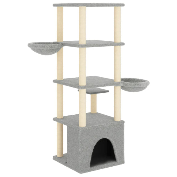 vidaXL Cat Tree with Sisal Scratching Posts Light Grey 147 cm