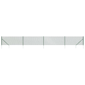 vidaXL Chain Link Fence with Ground Spikes Green 0.8x10 m