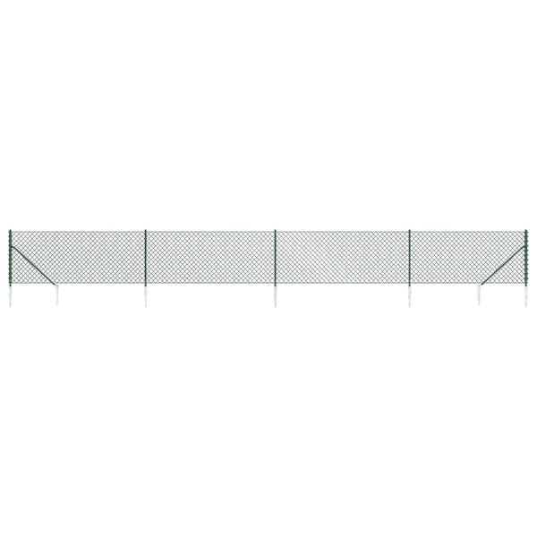 vidaXL Chain Link Fence with Ground Spikes Green 0.8x10 m