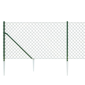 vidaXL Chain Link Fence with Ground Spikes Green 0.8x10 m