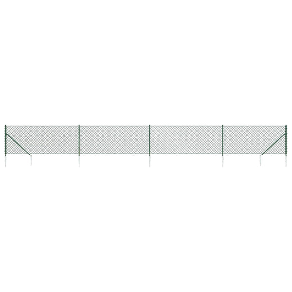 vidaXL Chain Link Fence with Ground Spikes Green 1x10 m