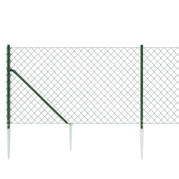 vidaXL Chain Link Fence with Ground Spikes Green 1x10 m