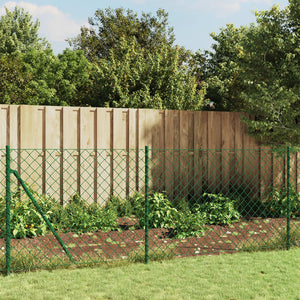 vidaXL Chain Link Fence with Ground Spikes Green 1x10 m