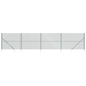 vidaXL Chain Link Fence with Ground Spikes Green 1.4x10 m