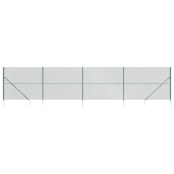 vidaXL Chain Link Fence with Ground Spikes Green 1.4x10 m