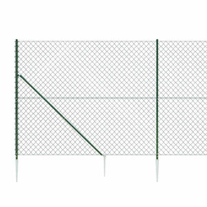 vidaXL Chain Link Fence with Ground Spikes Green 1.4x10 m