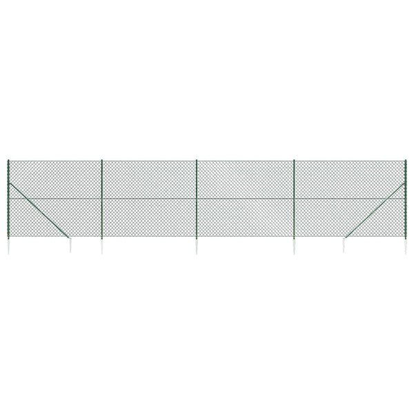 vidaXL Chain Link Fence with Ground Spikes Green 1.6x10 m