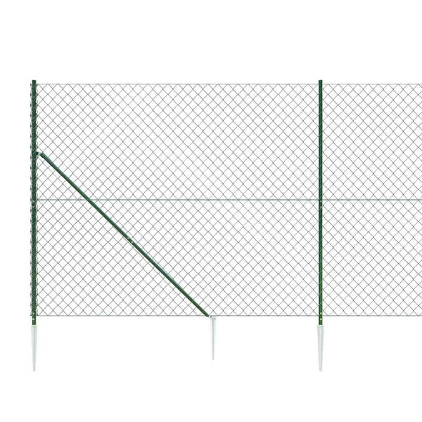 vidaXL Chain Link Fence with Ground Spikes Green 1.6x10 m
