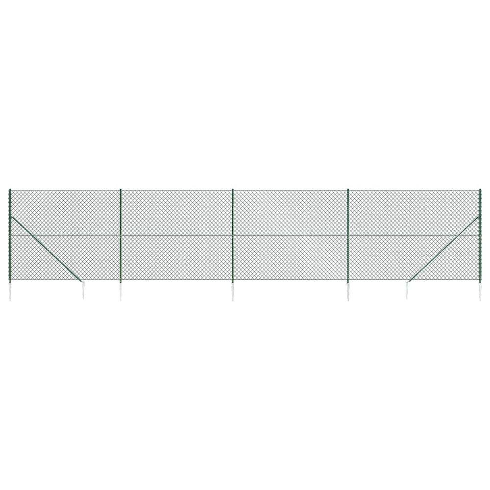 vidaXL Chain Link Fence with Ground Spikes Green 1.8x10 m