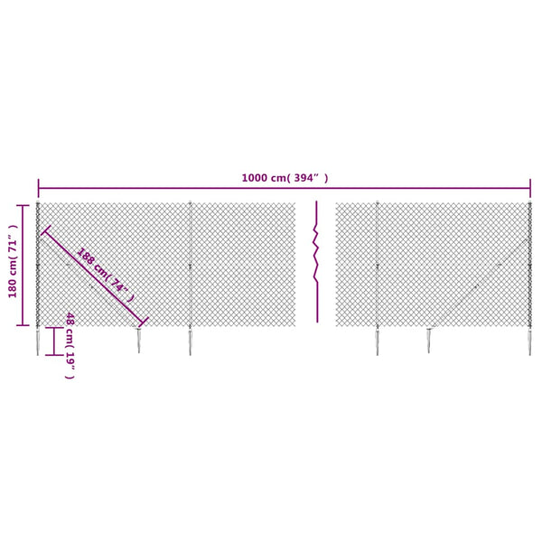 vidaXL Chain Link Fence with Ground Spikes Green 1.8x10 m