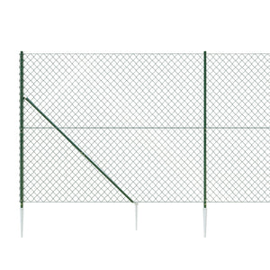 vidaXL Chain Link Fence with Ground Spikes Green 0.8x25 m