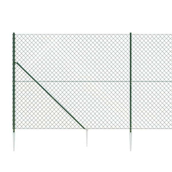 vidaXL Chain Link Fence with Ground Spikes Green 0.8x25 m
