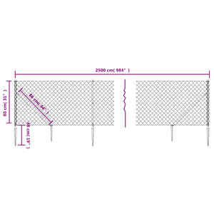 vidaXL Chain Link Fence with Ground Spikes Green 0.8x25 m