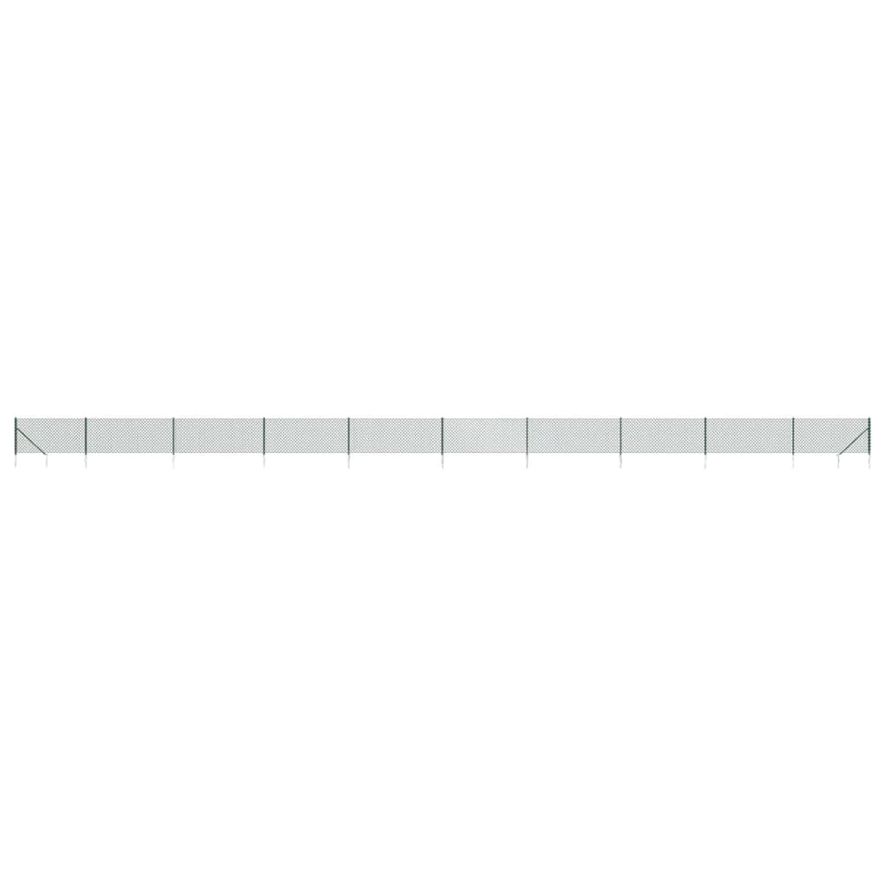 vidaXL Chain Link Fence with Ground Spikes Green 1x25 m