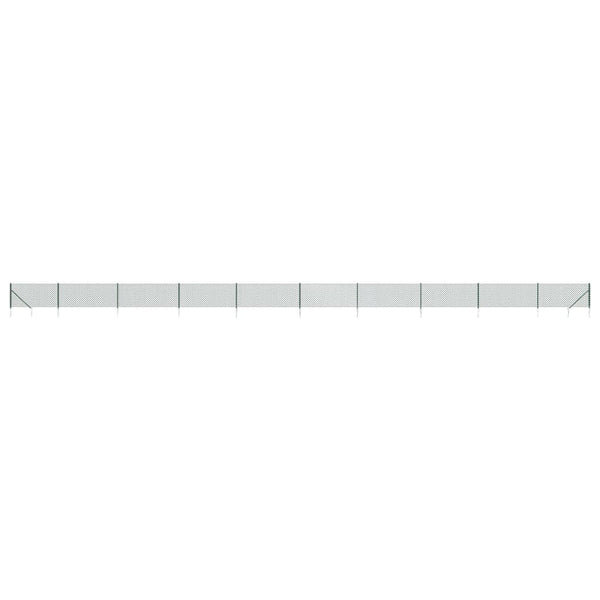 vidaXL Chain Link Fence with Ground Spikes Green 1x25 m