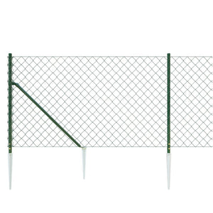 vidaXL Chain Link Fence with Ground Spikes Green 1x25 m