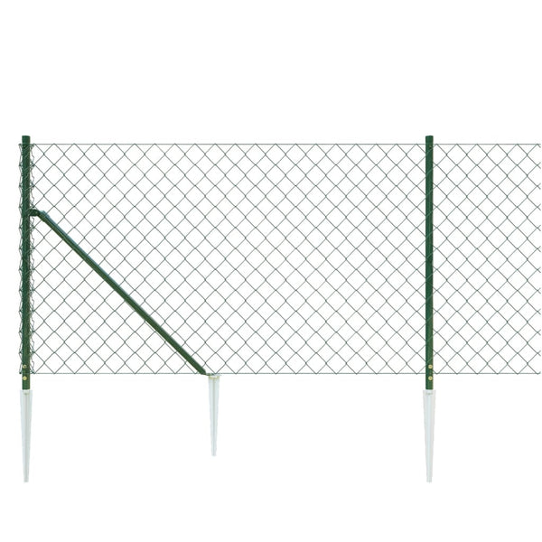 vidaXL Chain Link Fence with Ground Spikes Green 1x25 m