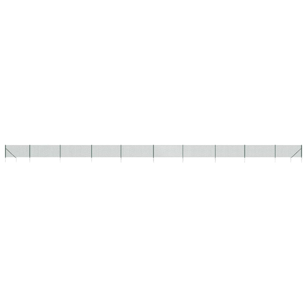 vidaXL Chain Link Fence with Ground Spikes Green 1.1x25 m