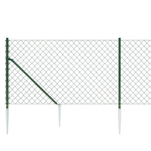 vidaXL Chain Link Fence with Ground Spikes Green 1.1x25 m