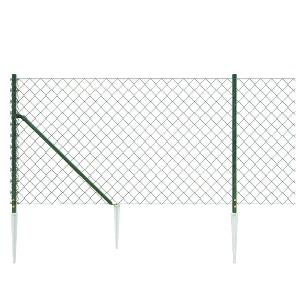 vidaXL Chain Link Fence with Ground Spikes Green 1.1x25 m
