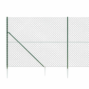 vidaXL Chain Link Fence with Ground Spikes Green 1.4x25 m