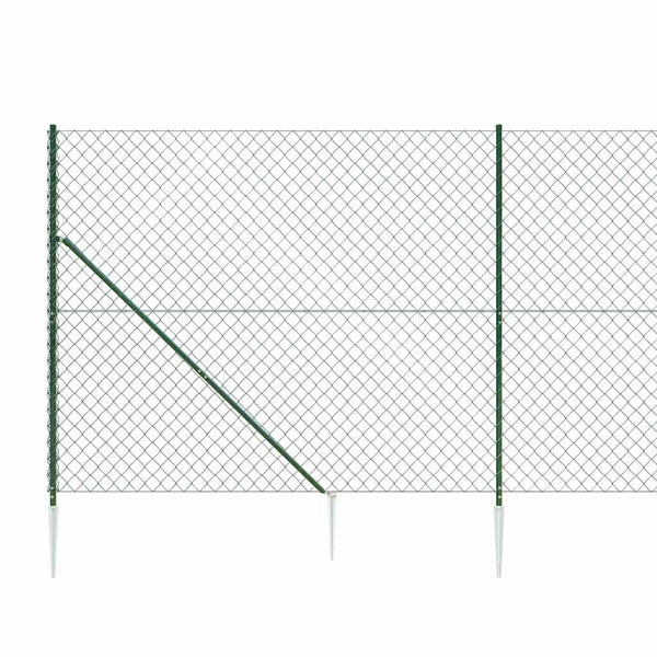 vidaXL Chain Link Fence with Ground Spikes Green 1.4x25 m