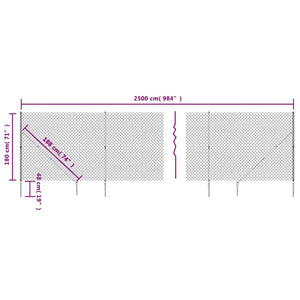 vidaXL Chain Link Fence with Ground Spikes Green 1.8x25 m