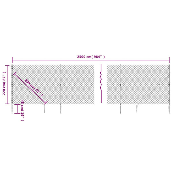 vidaXL Chain Link Fence with Ground Sockets Green 2.2x25 m