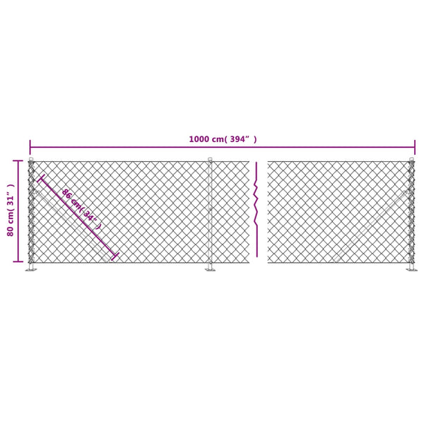 vidaXL Chain Link Fence with Ground Flange Green 0.8x10 m