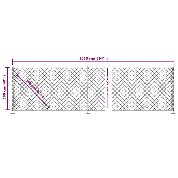 vidaXL Chain Link Fence with Ground Flange Green 1x10 m