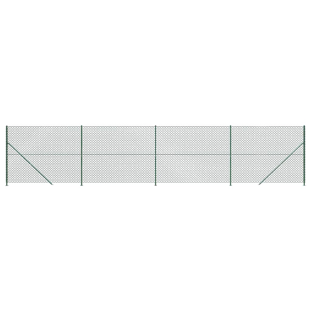 vidaXL Chain Link Fence with Ground Flange Green 1.4x10 m