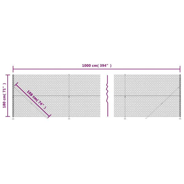 vidaXL Chain Link Fence with Ground Flange Green 1.8x10 m